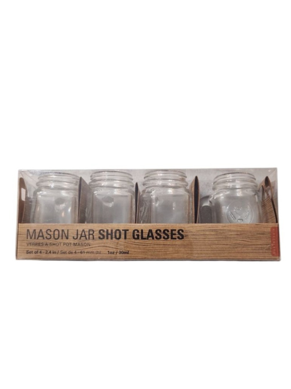 Kikkerland Mason Jar Shot Glasses Set of 4 Clear Glass 1oz / 30ml New Boxed